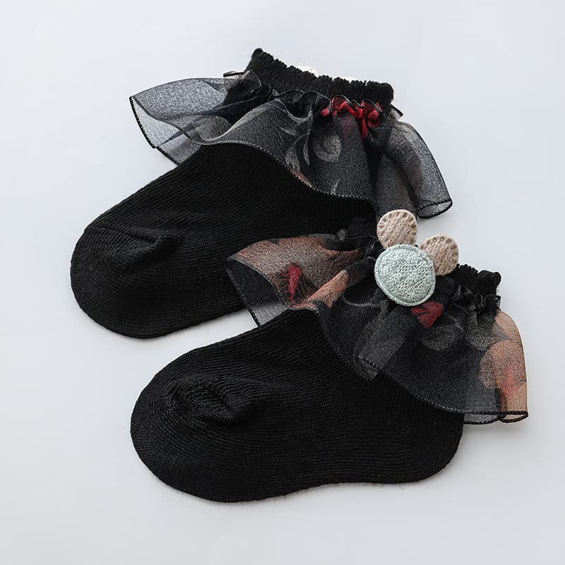 3 Pairs Kids Baby Girls Frilly Lace Tutu Flower Soft Cotton Socks Newborn Toddler Ankle Socks(Set03 1-2)