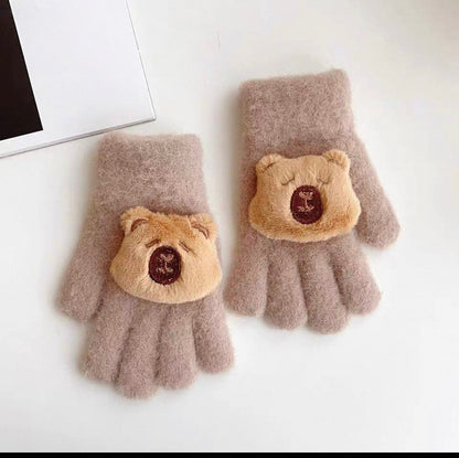 Full Finger Gloves Winter Knit Warm Mittens Soft Lined Fleece Thermal Outdoor Stretchy Gloves for Kids boys girls (3D Capybara)
