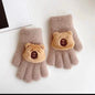 Full Finger Gloves Winter Knit Warm Mittens Soft Lined Fleece Thermal Outdoor Stretchy Gloves for Kids boys girls (3D Capybara)
