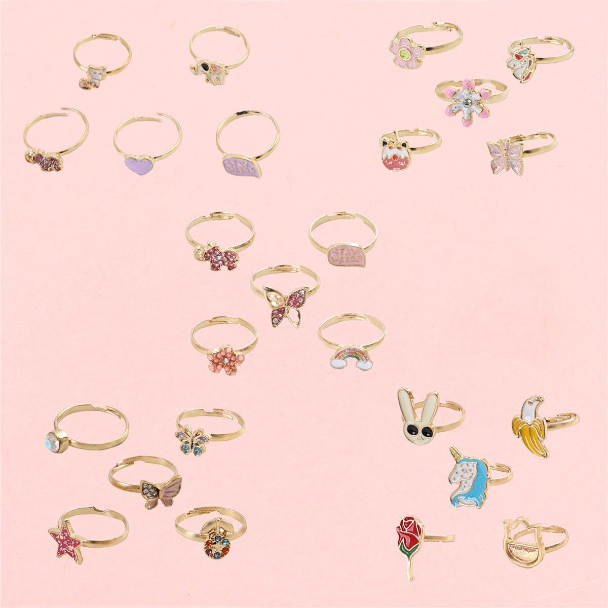 5pcs Adjustable Girls Rings Set Toys, Unicorn Finger Rings Princess Mermaid Rainbow Dress up for Children Kids Little Girls