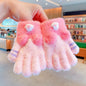Full Finger Gloves Dinosaur Cat Capybara Winter Knit Warm Mittens Soft Lined Fleece Thermal Outdoor Stretchy Gloves for Kids boys girls (Bow)