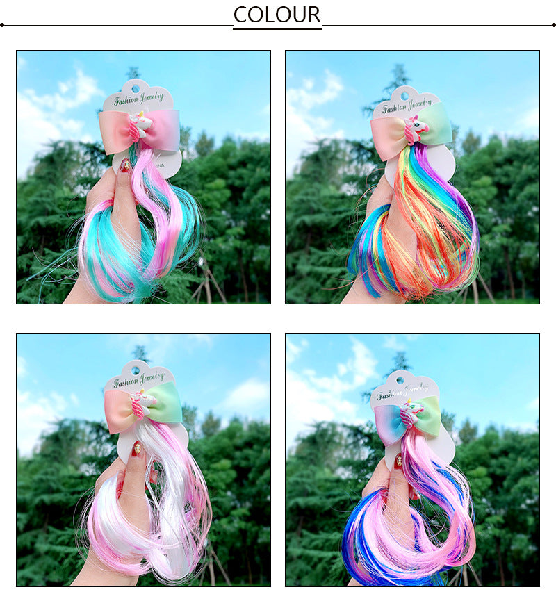 4PCS Kids Girls Toddlers Rainbow Colour Girls Ponytail Hair Extension Kids Party Unicorn Elsa Hair clips Braided Wigs Dress up