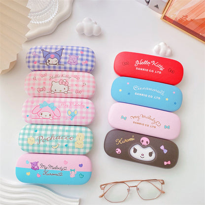 Lovely cat Cartoon Hard Shell Eyeglasses Cases Girl Protective Case Storage Box With Glasses Cloth for Teen PU leather eyegalss case (Kuromi)