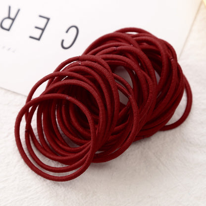 50Pcs Girls Women 2.5mm Thin School Uniform Endless Hair Elastics Bobbles Hair Ties Bands Ponios Ponytail Holders