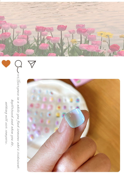 48Pcs 2 Pack Children Acrylic Fake Nails Press on Pre-glue Full Cover Glitter Color Rainbow Unicorn Mermaid Kids Stick On False Nail Art Kits Set Girls Birthday Gift (Set02）