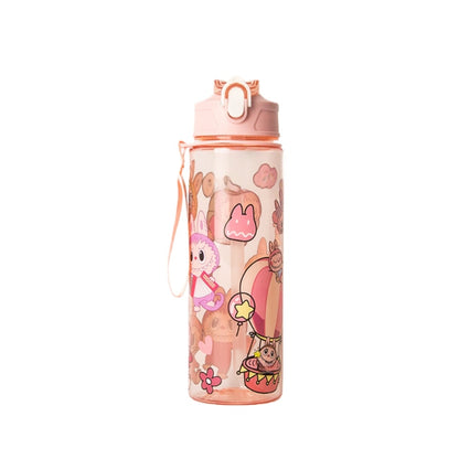 Water Bottle Reusable Kids 510ml PP with Two Lids Leak Proof with straw Lid BPA Free Drinking bottle (Pink Fairy 750ml)