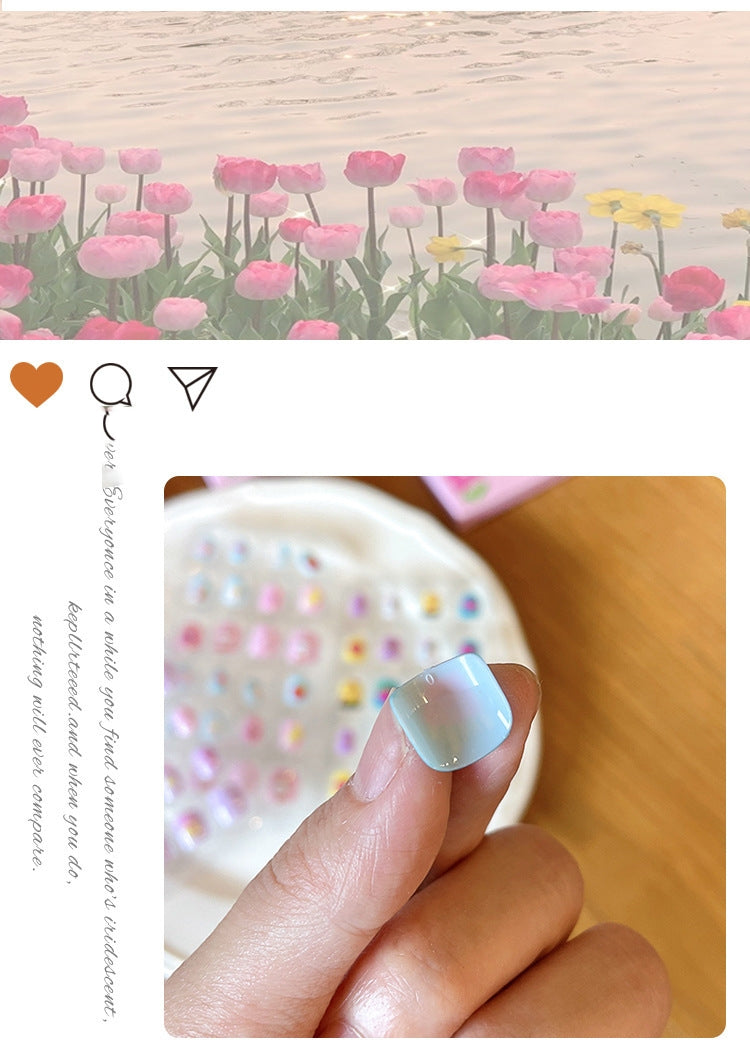 48Pcs 2 Pack Children Acrylic Fake Nails Press on Pre-glue Full Cover Glitter Color Rainbow Unicorn Mermaid Kids Stick On False Nail Art Kits Set Girls Birthday Gift（Set01）