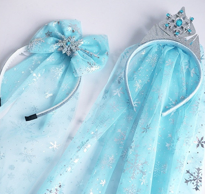 Kids Girls Toddlers Blue Elsa Ponytail Hair Extension Party Hair clips Snowflake Crown Headband Hairband Costume Dress up Braided Wigs (Elsa blue crown headband Ⅱ)