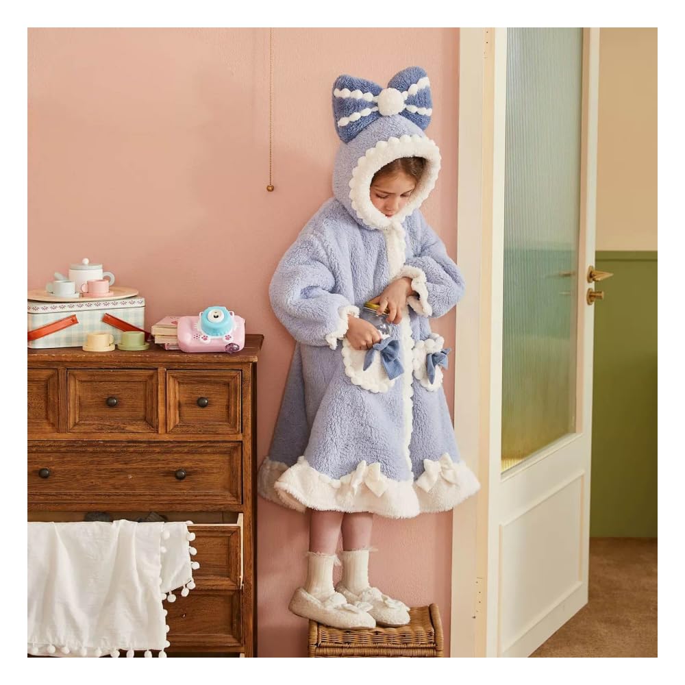 Snow White Elsa Winter Bow Oversized Blanket Hoodie Kids, Girls, Super Soft Warm Fleece Sweatshirt With Pocket for Children Teens, Long Sleeves(Frozen)