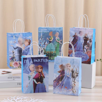 18 Pieces Princess Pink Kraft Paper Bags for Girls Gifts Party Favor Goodie Treat Bags With Handle for Christmas,Birthday,and Celebrations Party Supplies(Frozen)