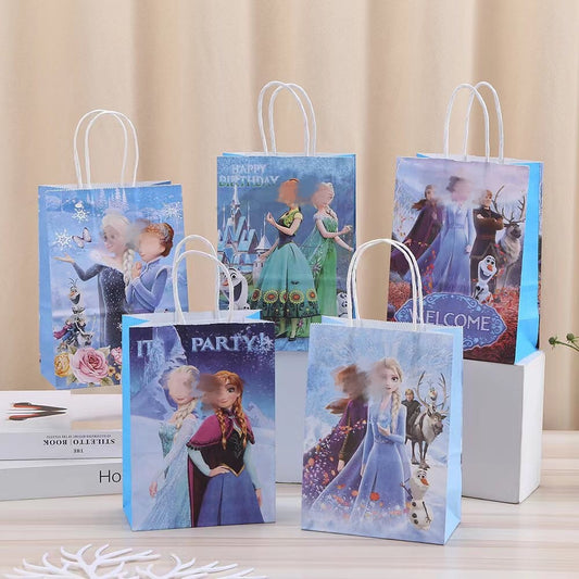 18 Pieces Princess Pink Kraft Paper Bags for Girls Gifts Party Favor Goodie Treat Bags With Handle for Christmas,Birthday,and Celebrations Party Supplies(Frozen)