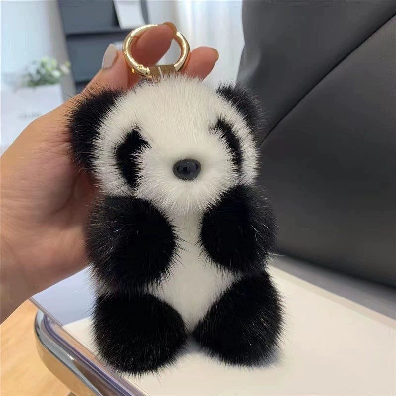 Cute Avocado cat paws panda Plush Keychain, Fluffy faux fur Decorative Key Ring Accessory for Women's Bags, Backpack and Purses (Panda)
