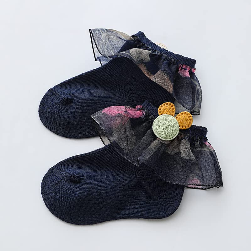 3 Pairs Kids Baby Girls Frilly Lace Tutu Flower Soft Cotton Socks Newborn Toddler Ankle Socks(Set03 1-2)