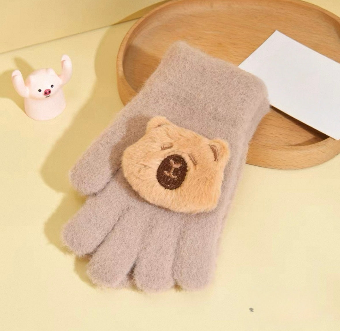 Full Finger Gloves Winter Knit Warm Mittens Soft Lined Fleece Thermal Outdoor Stretchy Gloves for Kids boys girls (3D Capybara)