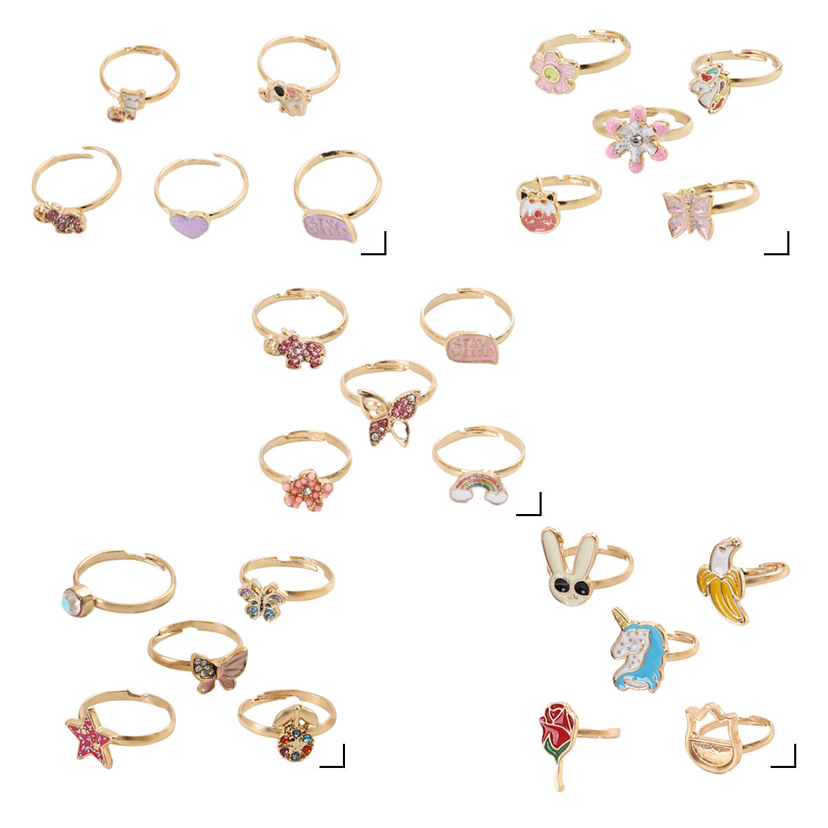 5pcs Adjustable Girls Rings Set Toys, Unicorn Finger Rings Princess Mermaid Rainbow Dress up for Children Kids Little Girls