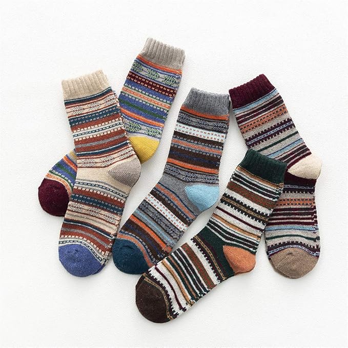 5 Pairs Thermal Socks Mens Walking Hiking Climbing Warm Thick Heat Wool Knitting Socks Winter