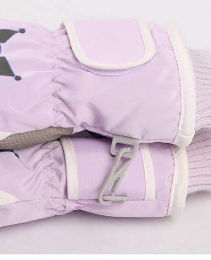 Kids Boy Girl Waterproof Winter Snow Ski Snowboard Fleece Thermal Warm Outdoor Gloves(Kuromi)