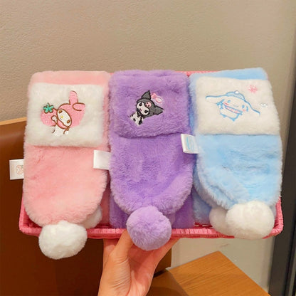 Kids Winter Beanie Scarf for 2-10 Years Old Boys Girls.Outdoor Warm Fleece Lined Thermal Knit Fluffy Pom (Kuromi 01 )