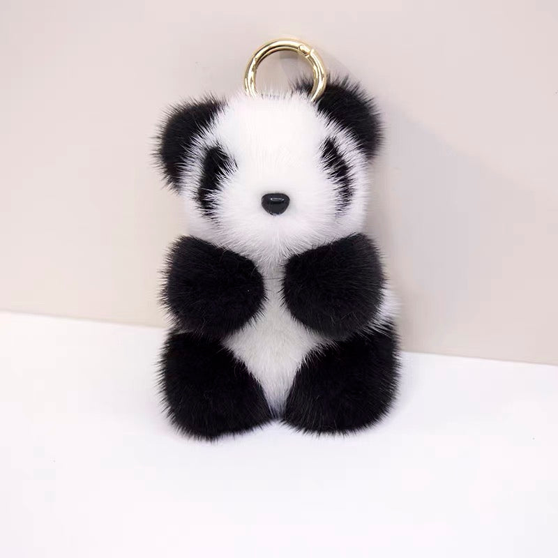 Cute Avocado cat paws panda Plush Keychain, Fluffy faux fur Decorative Key Ring Accessory for Women's Bags, Backpack and Purses (Panda)
