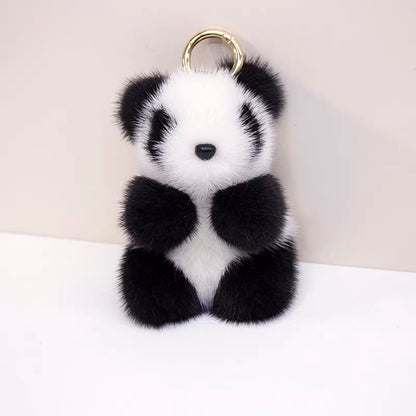 Cute Avocado cat paws panda Plush Keychain, Fluffy faux fur Decorative Key Ring Accessory for Women's Bags, Backpack and Purses (Panda)