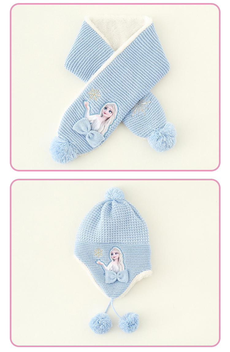 Kids Winter Beanie Hat Scarf for 2-10 Years Old Boys Girls.Outdoor Warm Fleece Lined Thermal Knit Fluffy Pom(Pink Elsa)