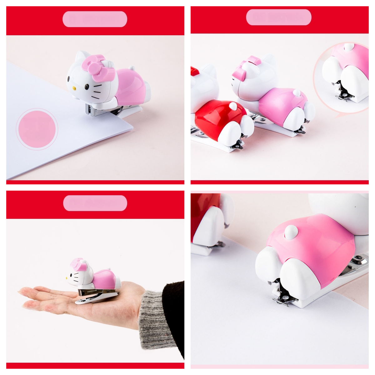 Mini Effortless Kitty Princess Desktop Staplers with 1000 Standard No.10 staples set Cute Stapler Gift for Student and Office School stationary Use （Hello Kitty）