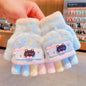 Fingerless Flap Cover Gloves Winter Knit Warm Mittens Soft Lined Fleece Thermal Outdoor Half Finger with Cover Convertible Flip Top for Kids boys girls (Blue Cat)