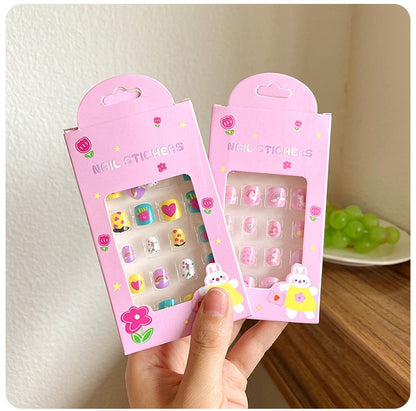 48Pcs 2 Pack Children Acrylic Fake Nails Press on Pre-glue Full Cover Glitter Color Rainbow Unicorn Mermaid Kids Stick On False Nail Art Kits Set Girls Birthday Gift（Set01）