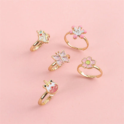 5pcs Adjustable Girls Rings Set Toys, Unicorn Finger Rings Princess Mermaid Rainbow Dress up for Children Kids Little Girls