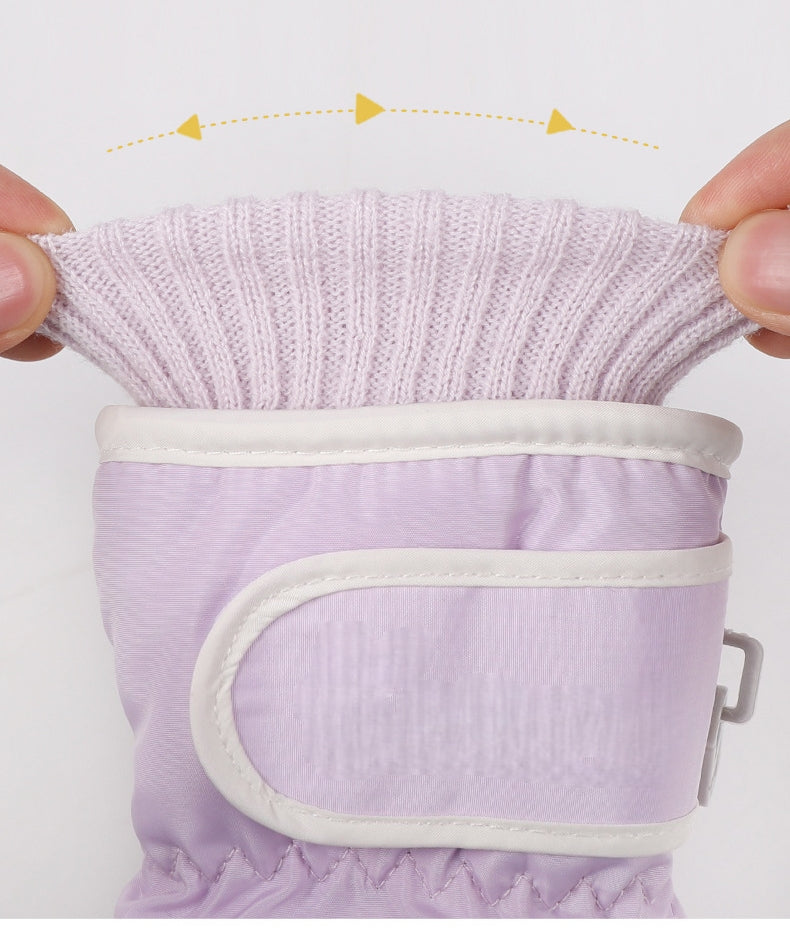 Kids Boy Girl Waterproof Winter Snow Ski Snowboard Fleece Thermal Warm Outdoor Gloves(Kuromi)