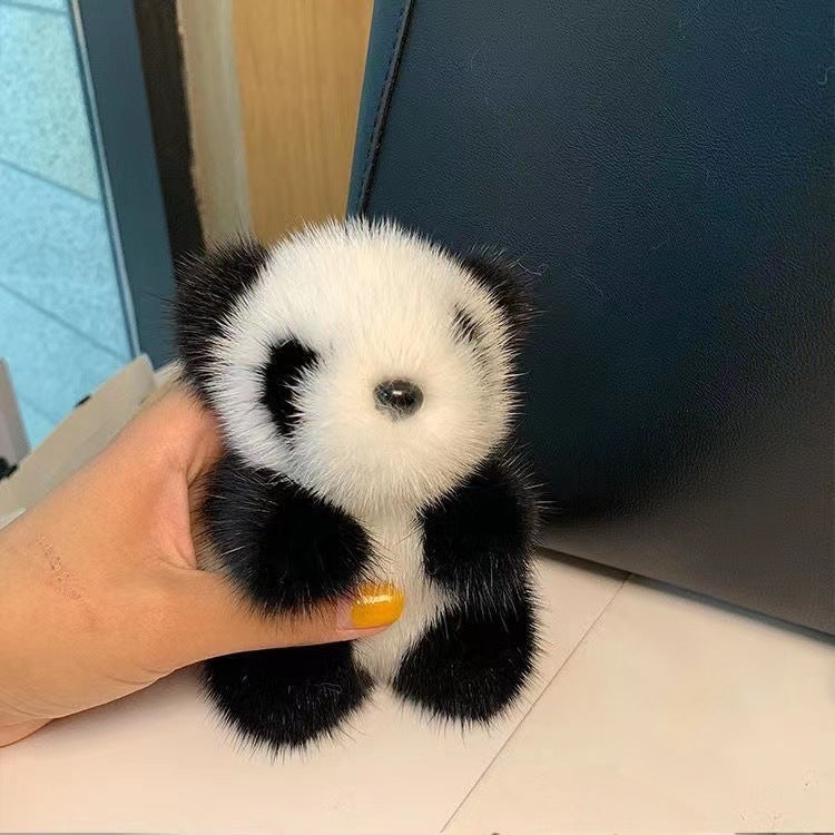 Cute Avocado cat paws panda Plush Keychain, Fluffy faux fur Decorative Key Ring Accessory for Women's Bags, Backpack and Purses (Panda)