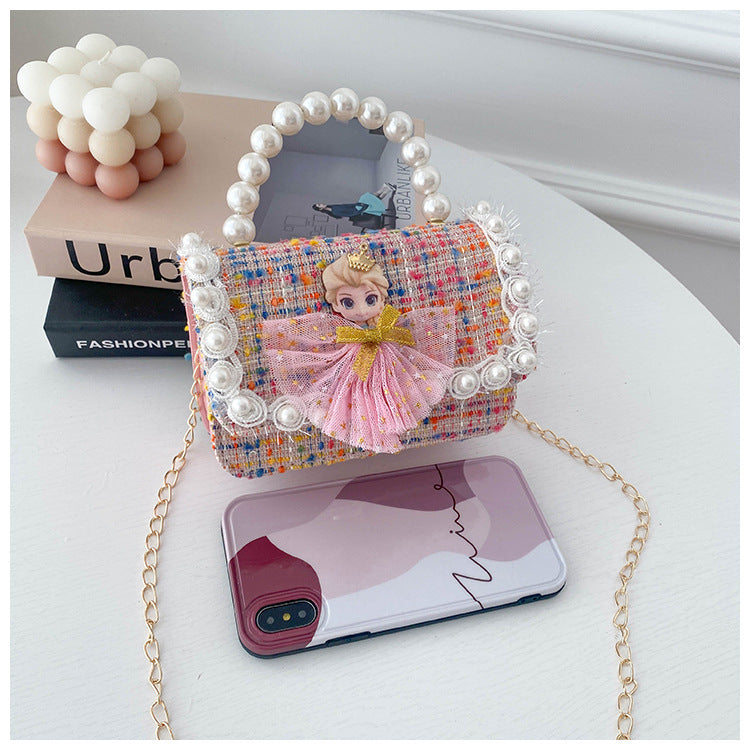 Shoulder Bag Girls Kids Children Handbags Portable Mini Coin Purse Messenger Crossbody Bag Princess Pearl Bow Mini Flip Bag Accessories Bags Gift Travel Holiday