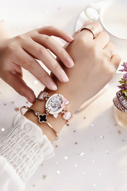 Analogue Quartz Watch with Stainless Steel Strap Bracelet Cats Girls Toddler Watches Gifts for Kids Birthday Gifts Gift Box