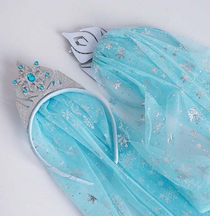 Kids Girls Toddlers Blue Elsa Ponytail Hair Extension Party Hair clips Snowflake Crown Headband Hairband Costume Dress up Braided Wigs (Elsa blue crown headband Ⅱ)