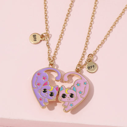 Best Friend Necklace Set, Matching BFF for 2 or 3 Friends, Ideal Friendship Jewelry Gift for Girls, Women, Sisters, Perfect for Birthdays and Special Occasions (Cat 2Friends)