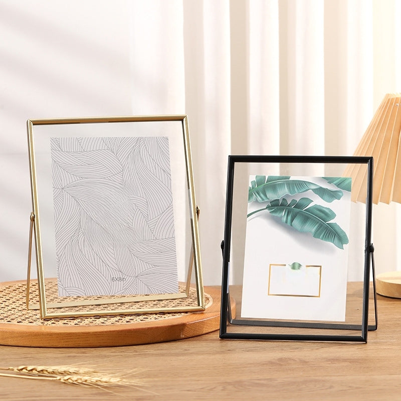 Glass Pressed Flower Frames, Floating Picture Frames, Gold Glass Photo, Tabletop Handmade Artwork Photo Ornament for Home Decoration Gift (Gold, 8x6)