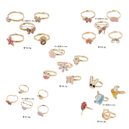 5pcs Adjustable Girls Rings Set Toys, Unicorn Finger Rings Princess Mermaid Rainbow Dress up for Children Kids Little Girls