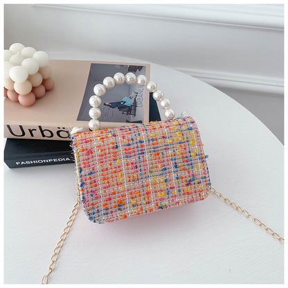 Shoulder Bag Girls Kids Children Handbags Portable Mini Coin Purse Messenger Crossbody Bag Princess Pearl Bow Mini Flip Bag Accessories Bags Gift Travel Holiday