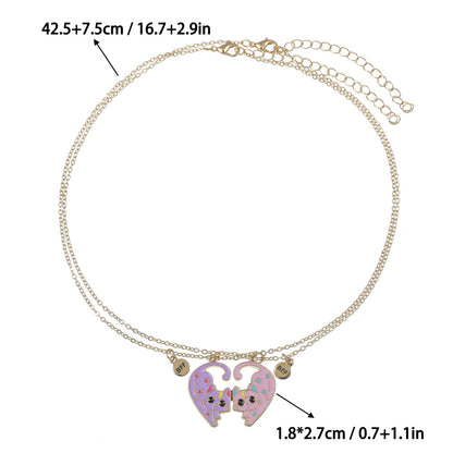 Best Friend Necklace Set, Matching BFF for 2 or 3 Friends, Ideal Friendship Jewelry Gift for Girls, Women, Sisters, Perfect for Birthdays and Special Occasions (Cat 2Friends)