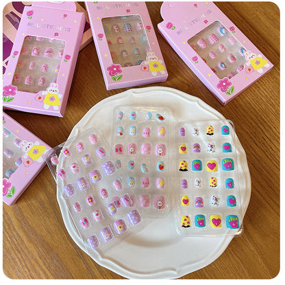 48Pcs 2 Pack Children Acrylic Fake Nails Press on Pre-glue Full Cover Glitter Color Rainbow Unicorn Mermaid Kids Stick On False Nail Art Kits Set Girls Birthday Gift（Set01）