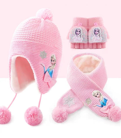 Kids Winter Beanie Hat Scarf for 2-10 Years Old Boys Girls.Outdoor Warm Fleece Lined Thermal Knit Fluffy Pom(Blue Elsa)