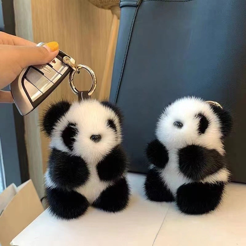 Cute Avocado cat paws panda Plush Keychain, Fluffy faux fur Decorative Key Ring Accessory for Women's Bags, Backpack and Purses (Panda)