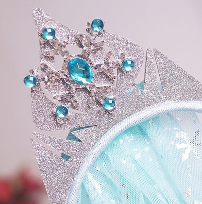 Kids Girls Toddlers Blue Elsa Ponytail Hair Extension Party Hair clips Snowflake Crown Headband Hairband Costume Dress up Braided Wigs (Elsa blue crown headband Ⅱ)