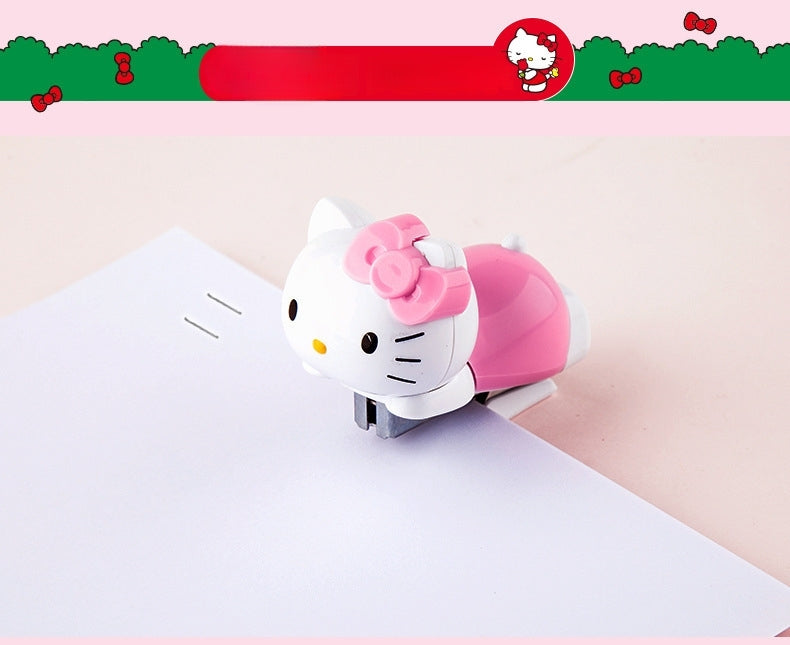 Mini Effortless Kitty Princess Desktop Staplers with 1000 Standard No.10 staples set Cute Stapler Gift for Student and Office School stationary Use （Hello Kitty）
