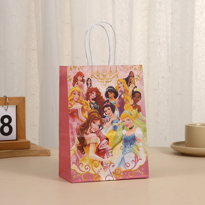 18 Pieces Princess Pink Kraft Paper for Girls Gifts Party FavorGoodie Bags Treat With Handle for Christmas,Birthday,and Celebrations Supplies (Princess)