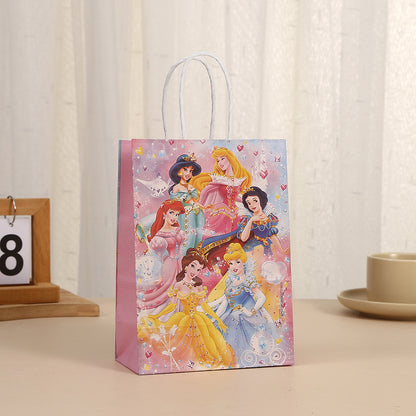 18 Pieces Princess Pink Kraft Paper for Girls Gifts Party FavorGoodie Bags Treat With Handle for Christmas,Birthday,and Celebrations Supplies (Princess)