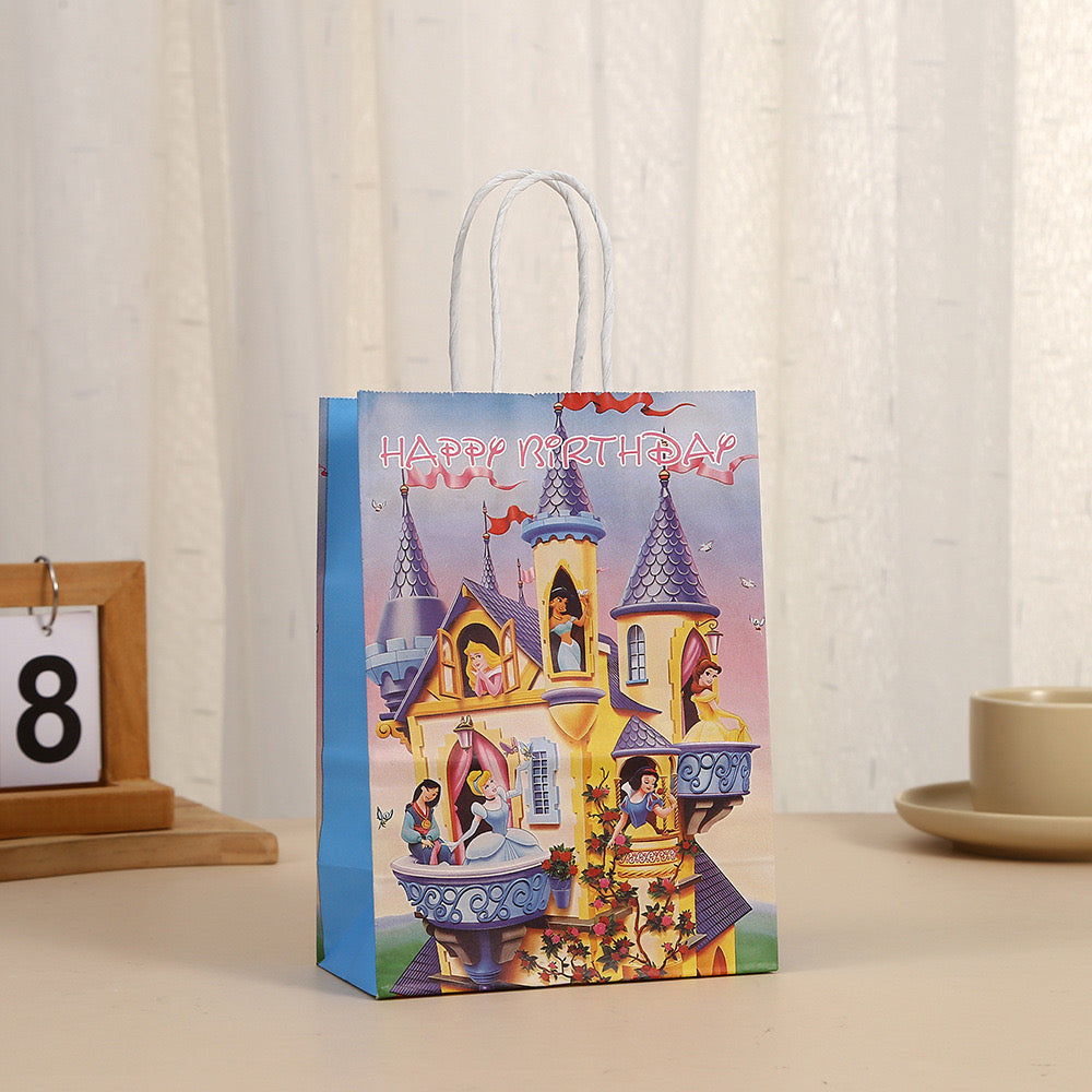 18 Pieces Princess Pink Kraft Paper for Girls Gifts Party FavorGoodie Bags Treat With Handle for Christmas,Birthday,and Celebrations Supplies (Princess)