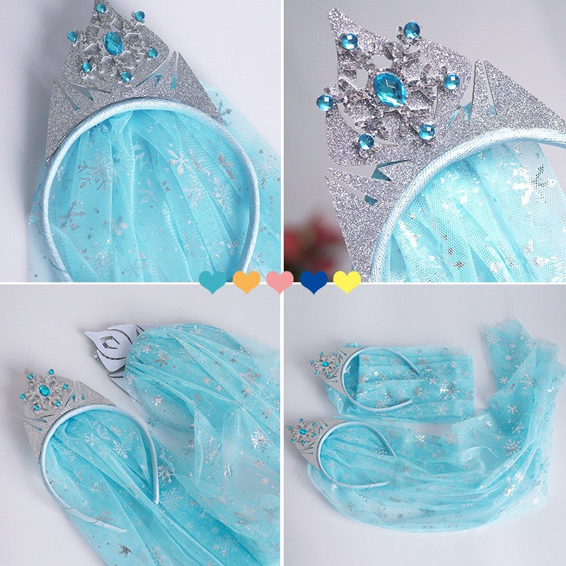 Kids Girls Toddlers Blue Elsa Ponytail Hair Extension Party Hair clips Snowflake Crown Headband Hairband Costume Dress up Braided Wigs (Elsa blue crown headband Ⅱ)