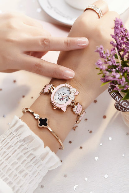 Analogue Quartz Watch with Stainless Steel Strap Bracelet Cats Girls Toddler Watches Gifts for Kids Birthday Gifts Gift Box