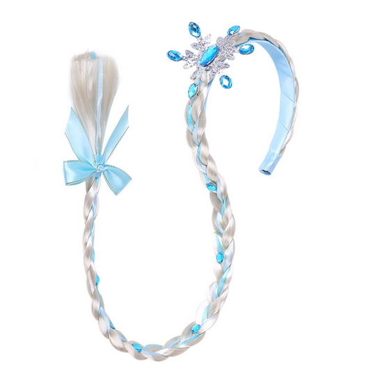 Kids Girls Toddlers Blue Frozen Elsa Ponytail Hair Extension Party Hair clips Snowflake Crown Headband Hairband Costume Dress up Braided Wigs